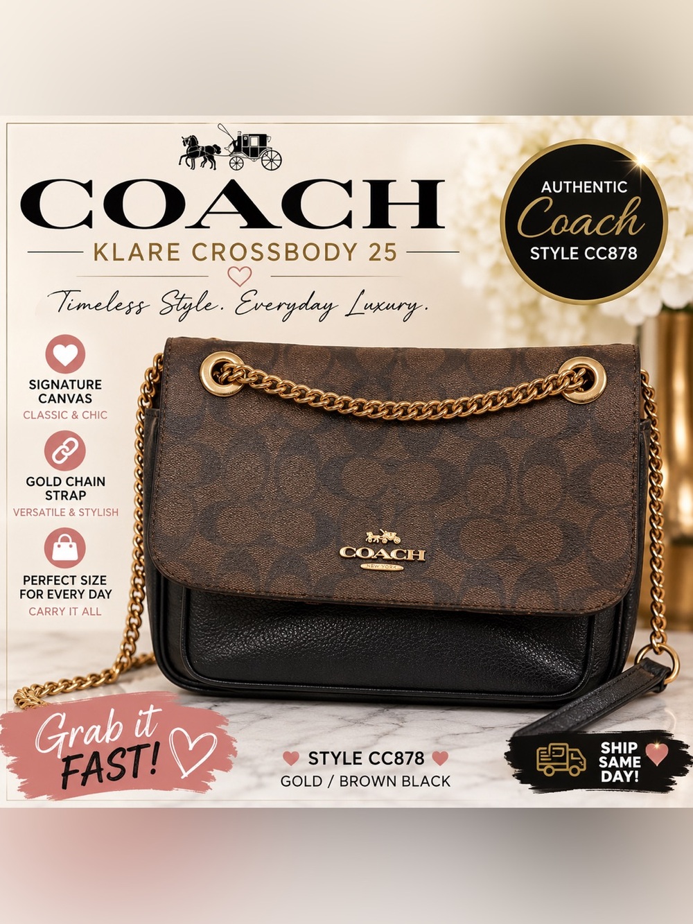 Coach Klare Crossbody 25 Signature Canvas Brown Black CC878